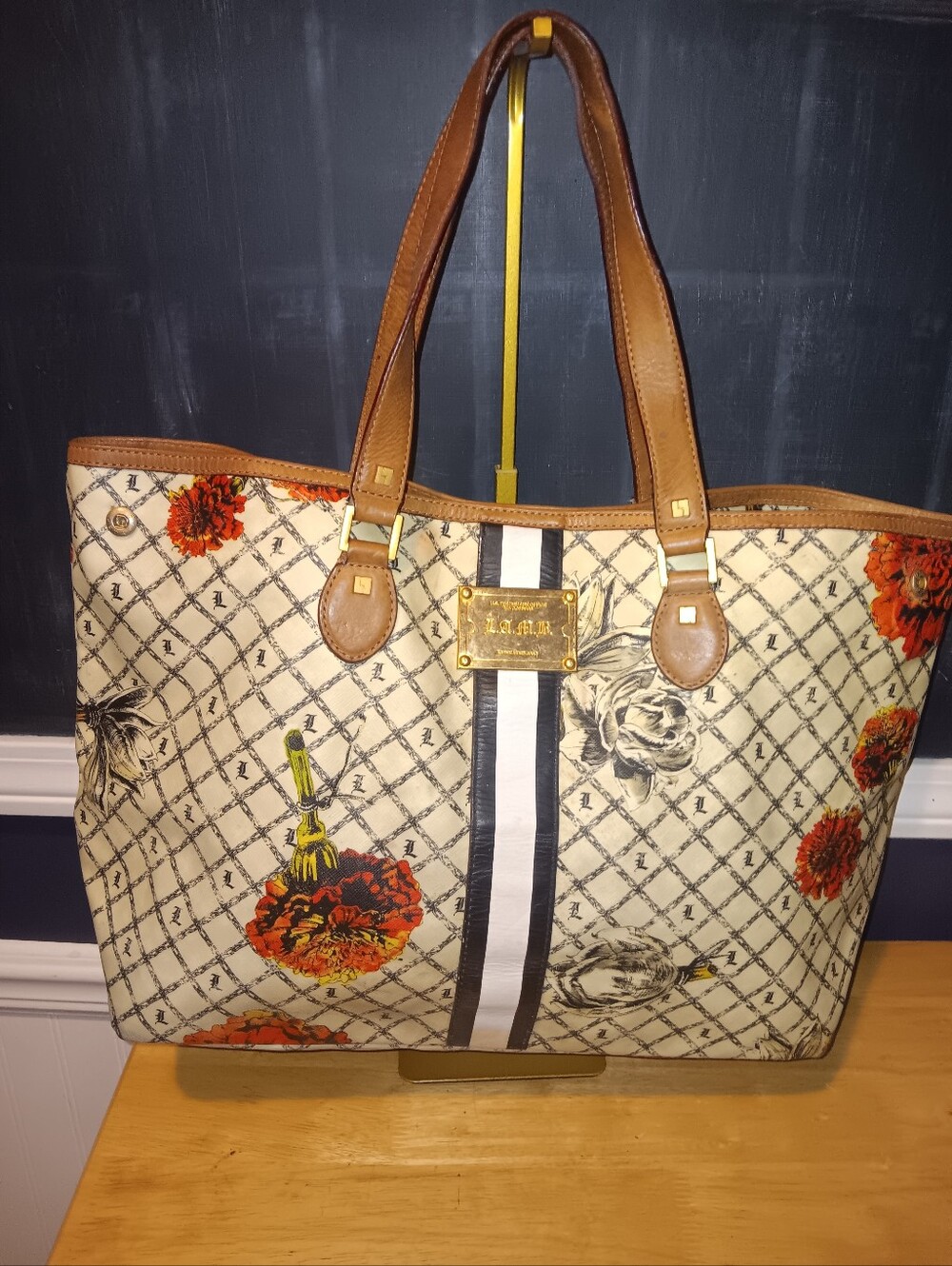 L.A.M.B. Vintage Canvas Rose Logo Tote Bag